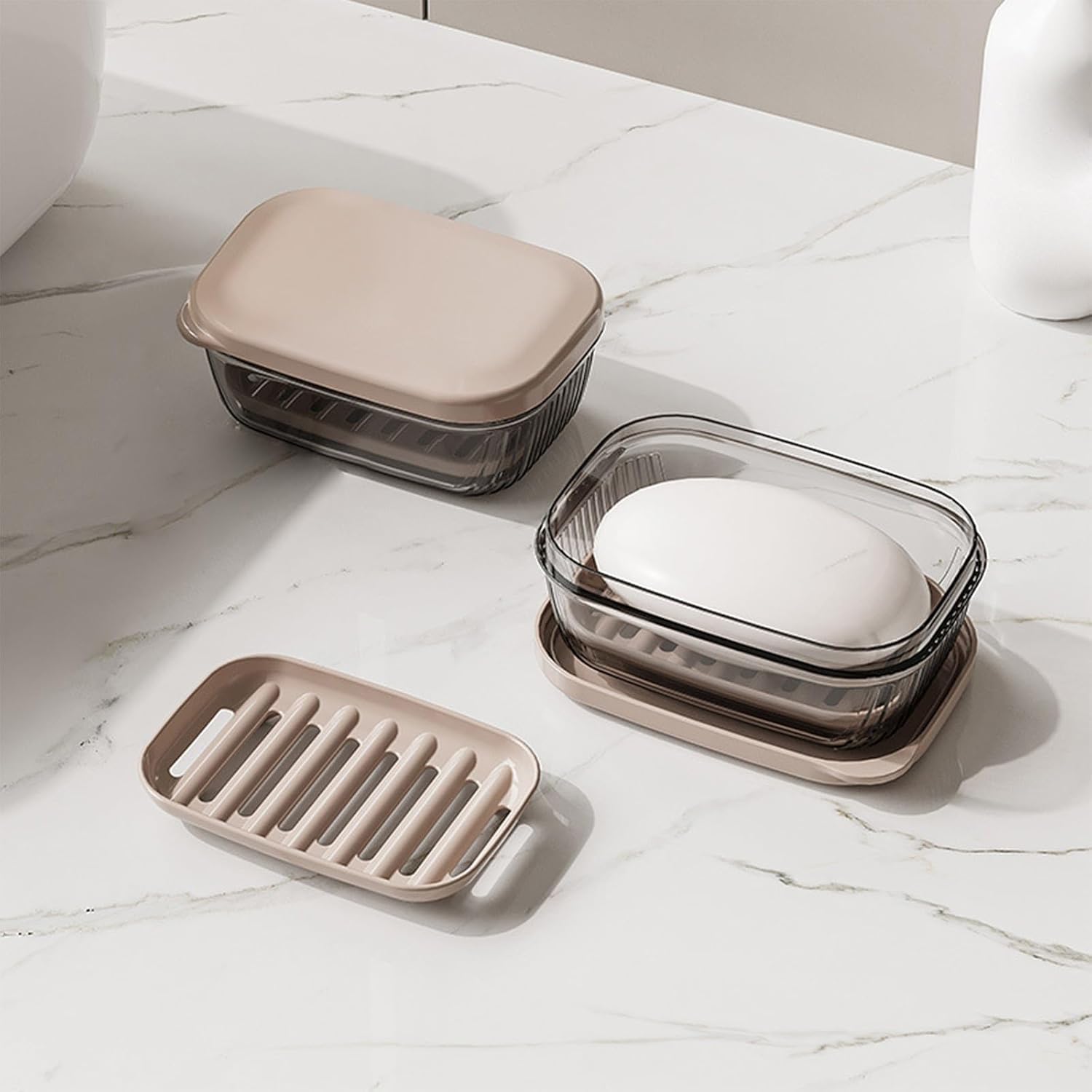 Leakproof Travel Soap Container with Lid and Drainage Tray
