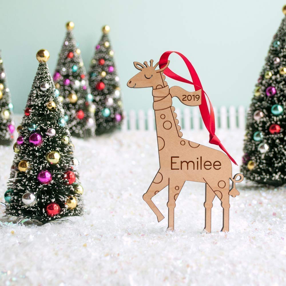Personalized Babys First Christmas 2024 Giraffe Ornament Wood Handmade