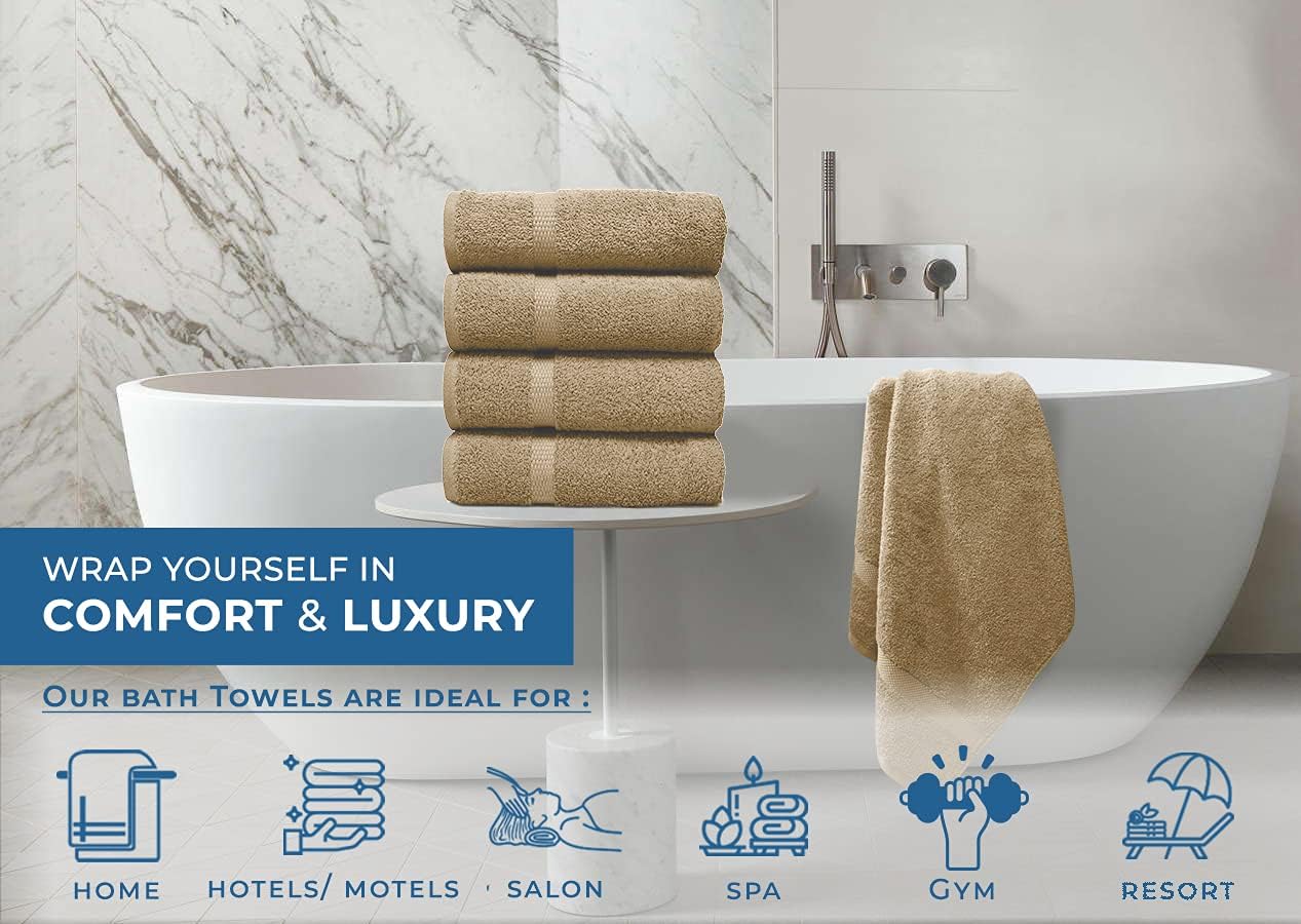 DAN RIVER 100 Cotton Bath Towels 27x54 Inches 4-Pack Tan
