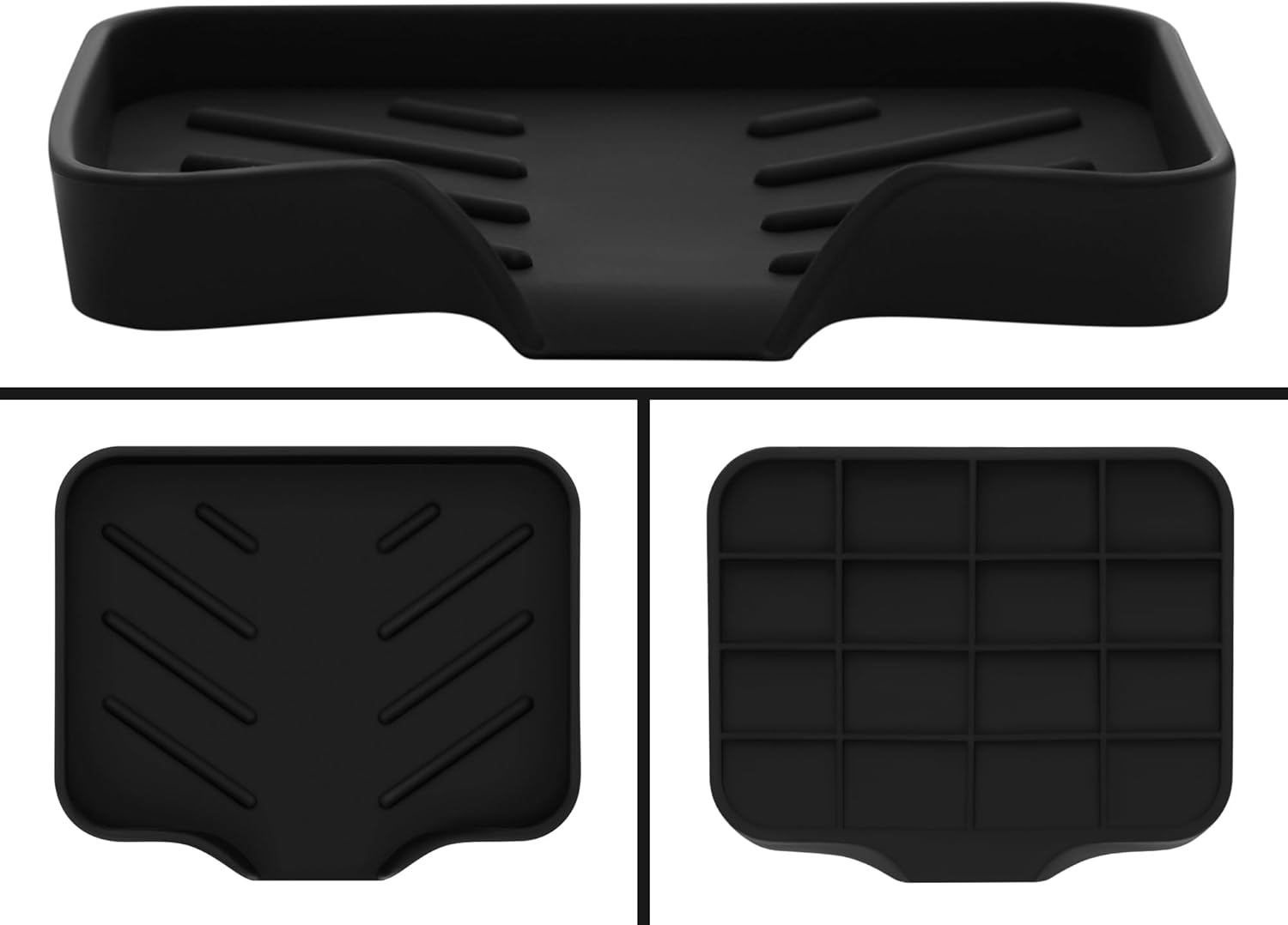 Black Silicone Soap Dish Tray for Kitchen Sink