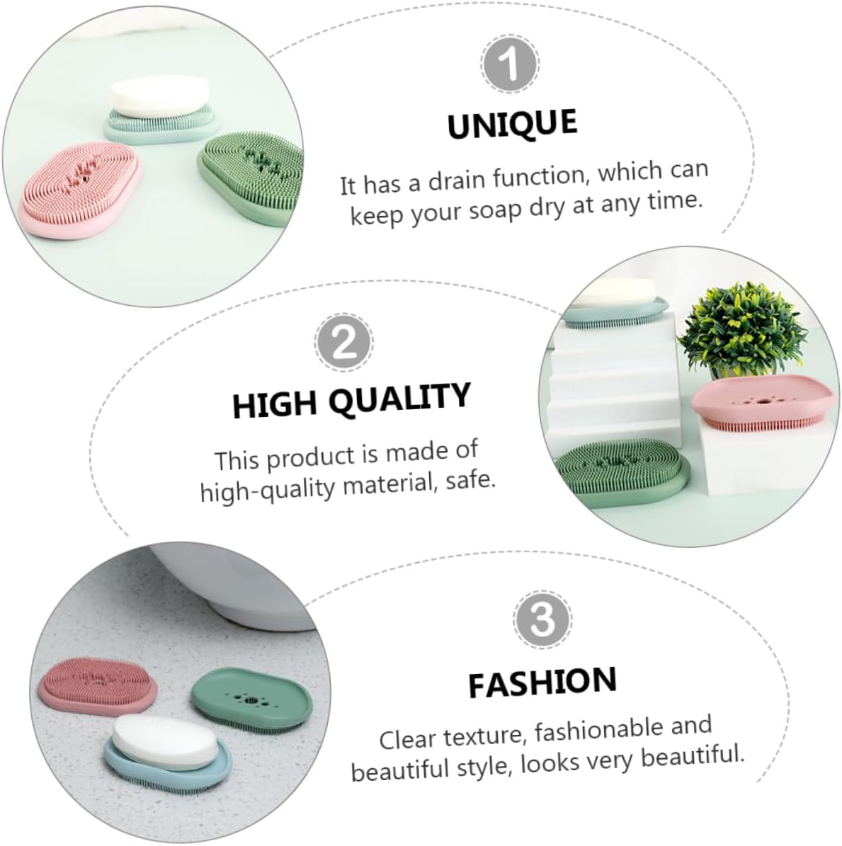 Self Draining Silicone Soap Dish with Brush Holder