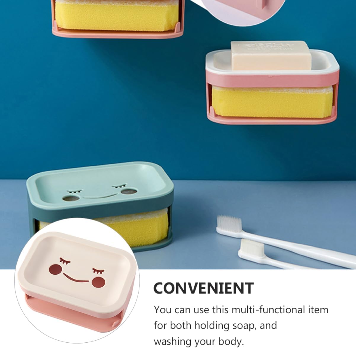 LAPYAPPE Double Layer Wall Mounted Soap Box with Sponge Brush