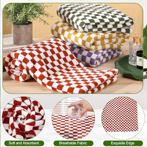 4 Pcs Checkered Bath Towels for Summer Pool Hotel Spa