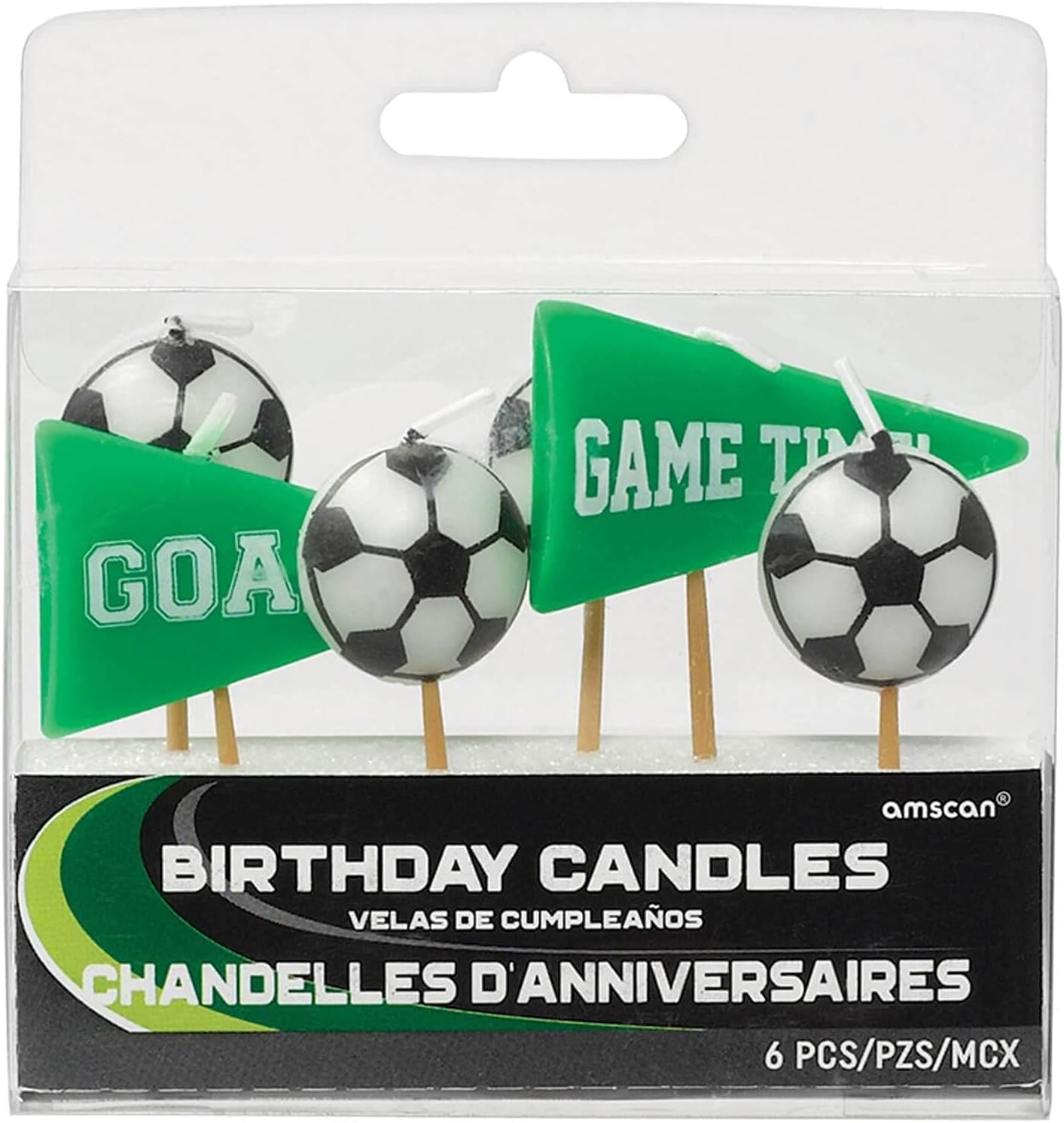 Goal Getter Pick Candles - 3 Pack of 6 Soccer Themed Cupcake Topper