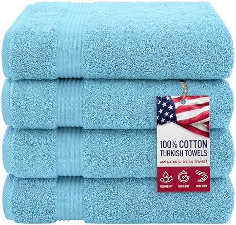 American Veteran 4 Pack Turkish Bath Towels Sky Blue