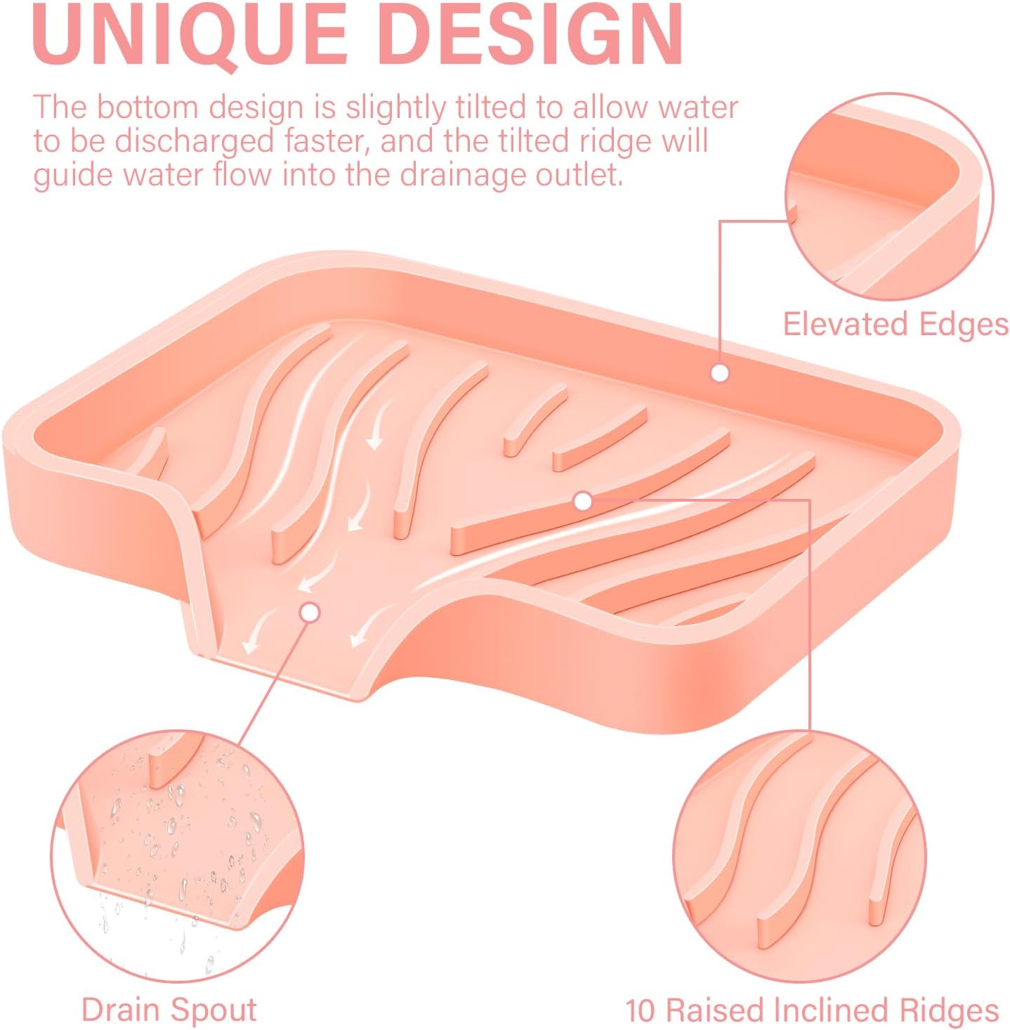 Spofit 2PCS Self Draining Soap Holder with Non-Slip Design Pink