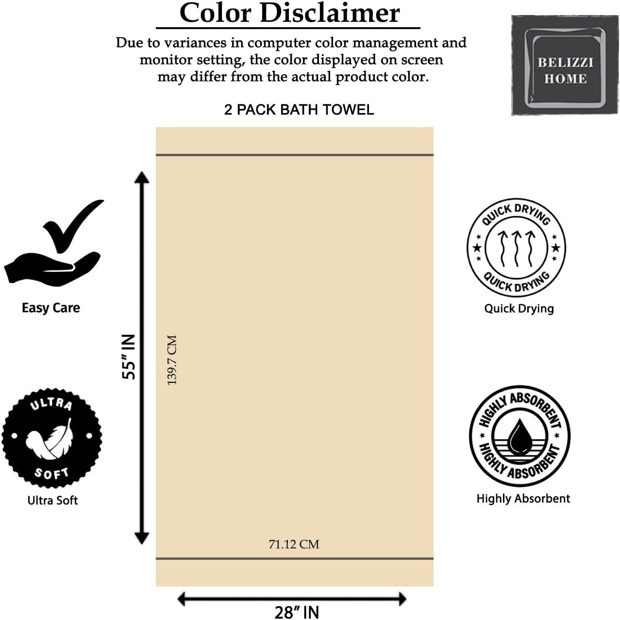 Belizzi Home Ultra Soft 2 Pack Oversized Bath Towels - Brown