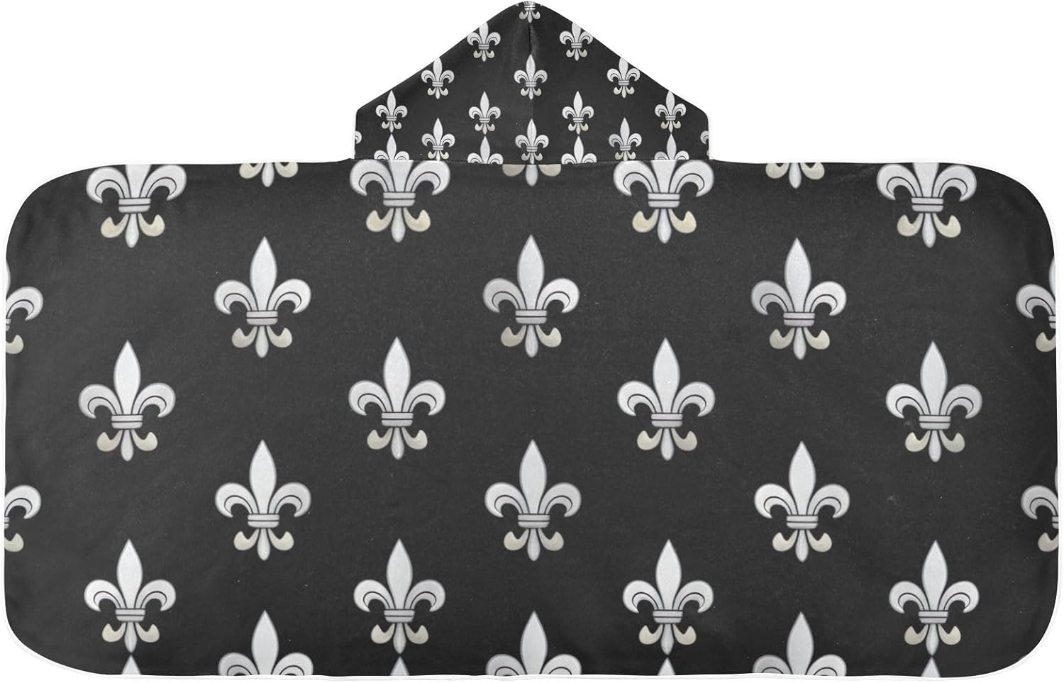 CHIFIGNO Baby Hooded Towel with Silver Fleur De Lis Print