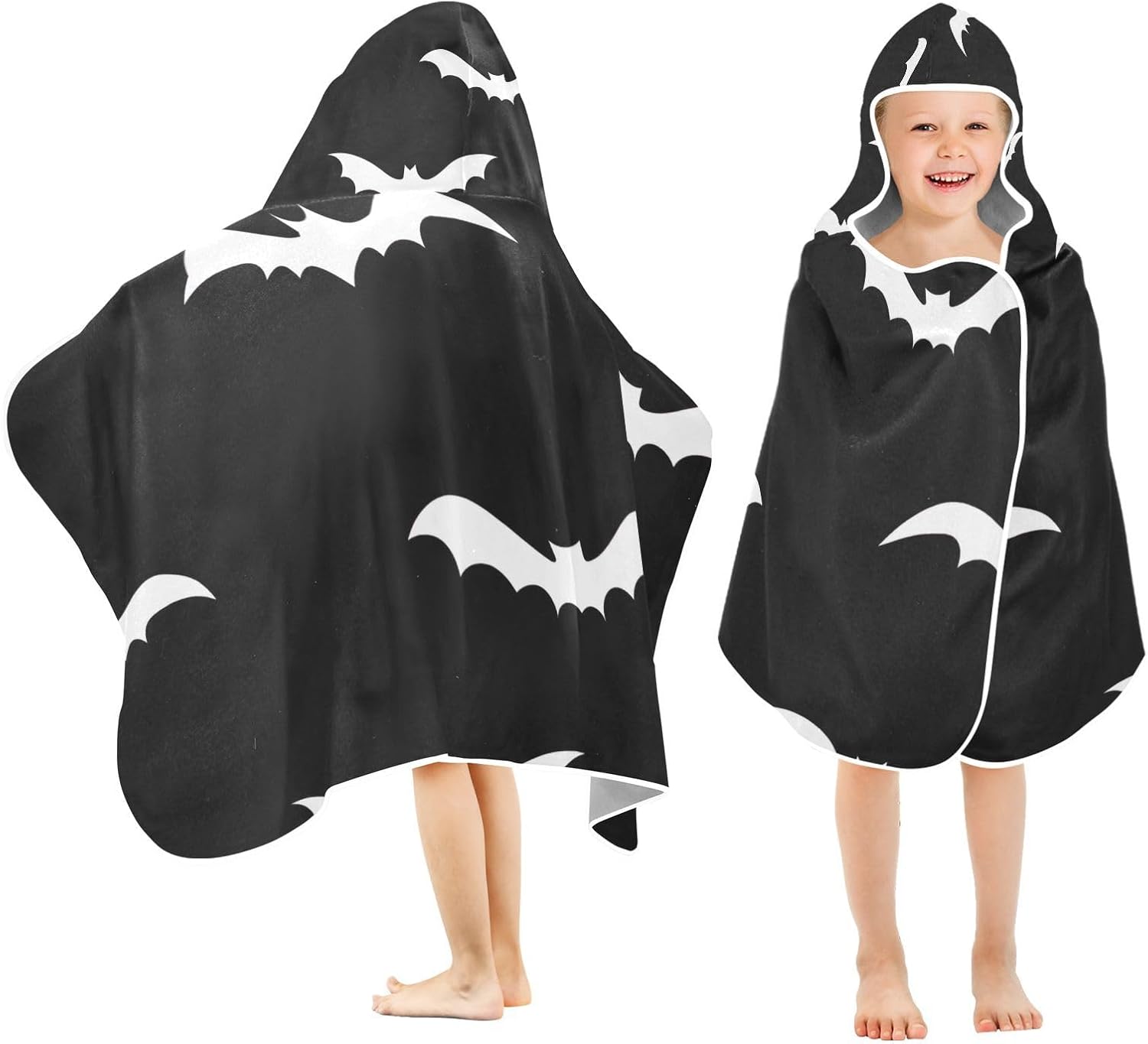 CHIFIGNO Personalized White Bats Black Toddler Bath Towel