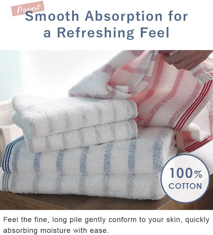 HIORIE Imabari Towel Set 2-Piece Stripes Blue Grey