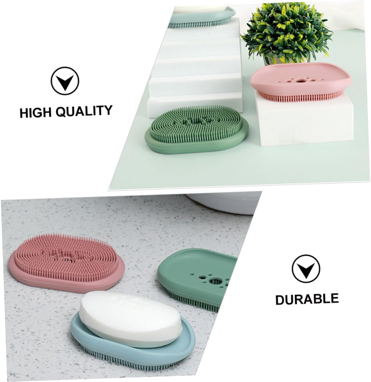 Self Draining Silicone Soap Dish with Brush Holder