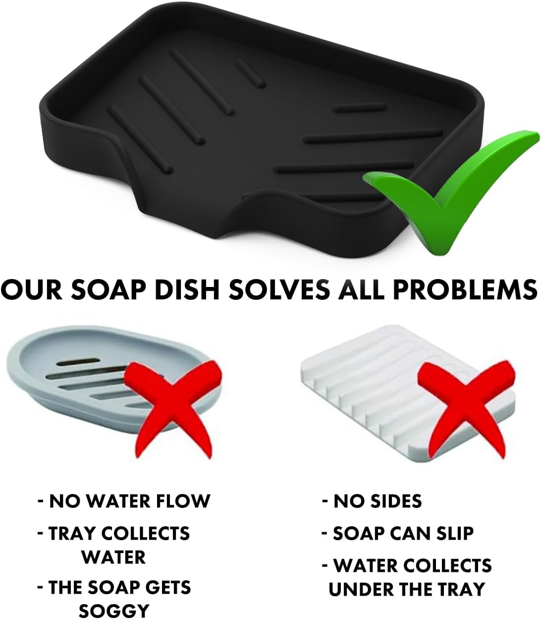 Black Silicone Soap Dish Tray for Kitchen Sink