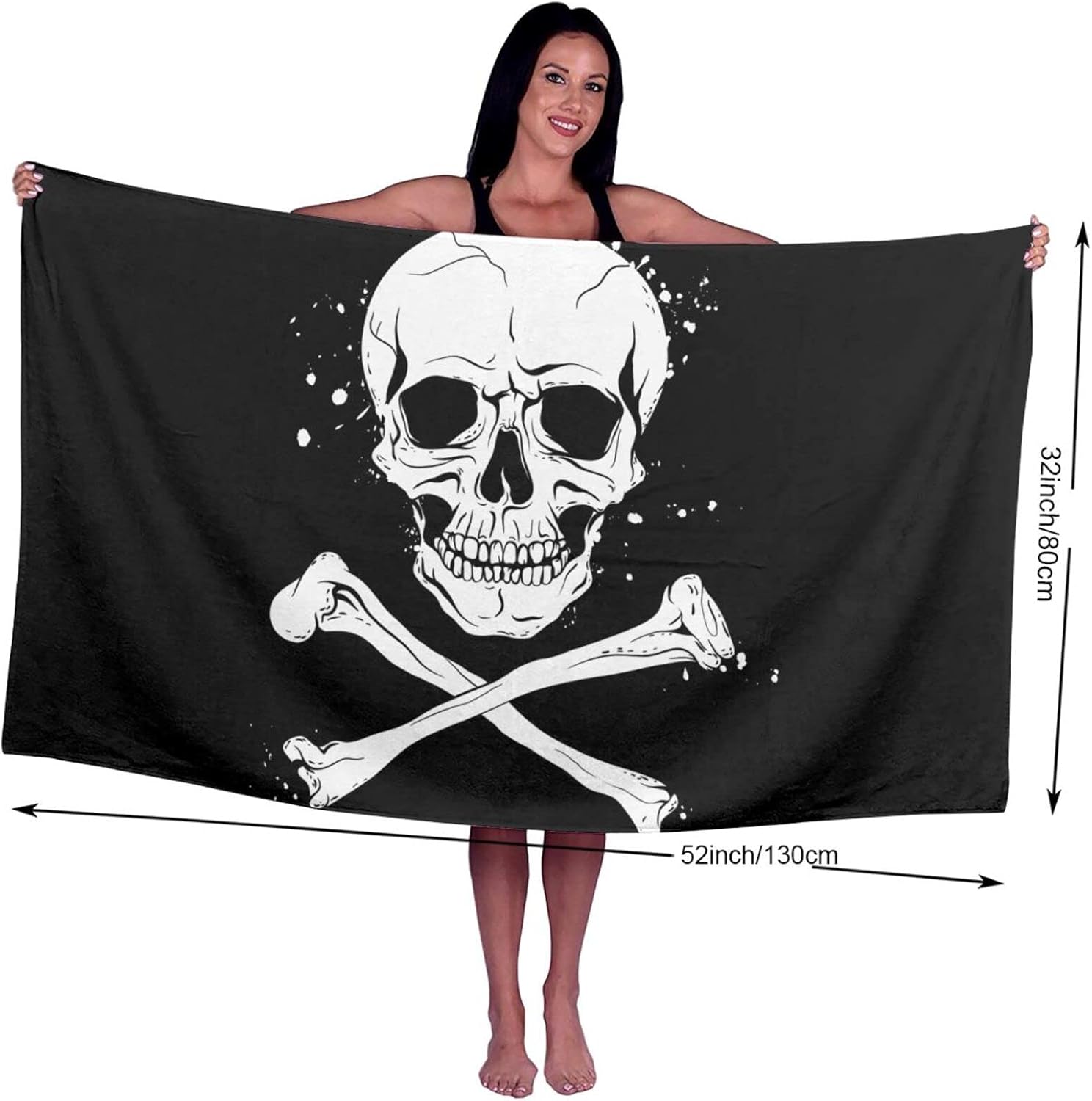 Crossbones Pirate Flag Microfiber Bath Towel - Unisex Quick Drying Beach Travel Towel