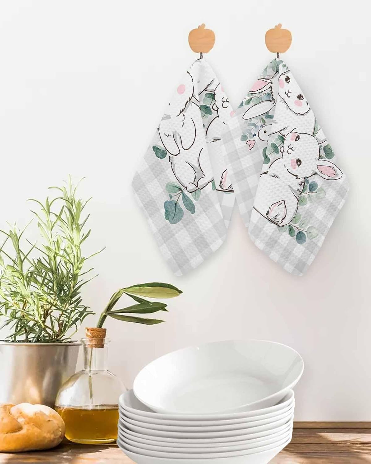 Falaniique Easter Waffle Towel Set of 2 Farmhouse Gray Plaid
