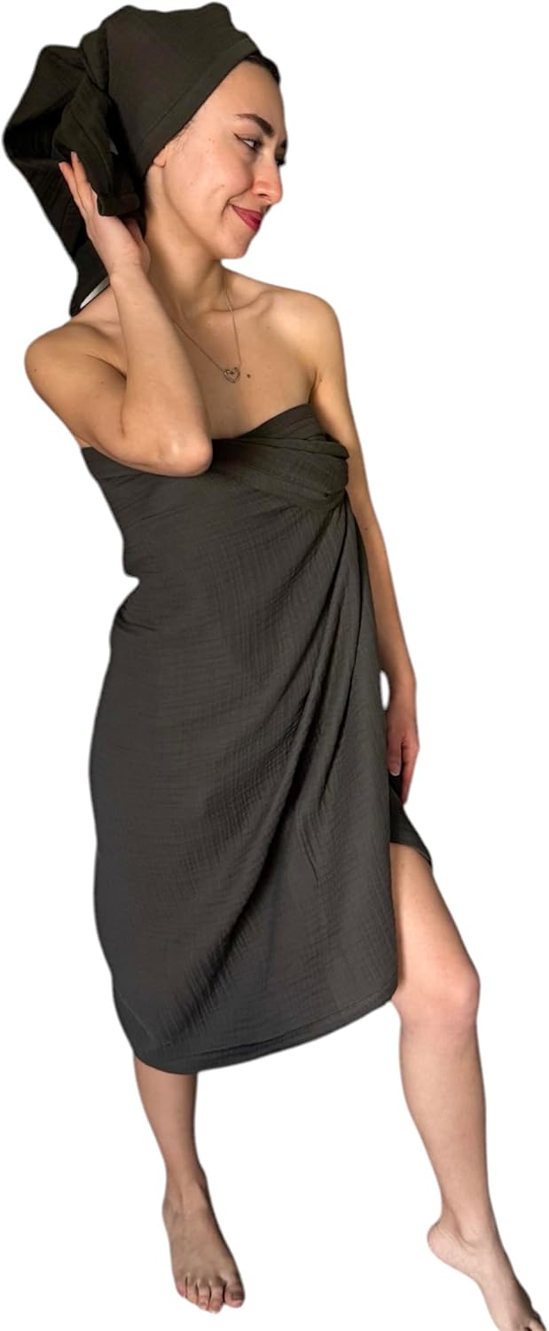Muslin Bath Towel Set of 2 - 100 Cotton Ultra Soft Quick Dry Brown