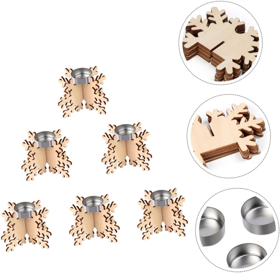 WOONEKY Wooden Snowflake Candle Sticks 6 Pack Christmas Decor 1