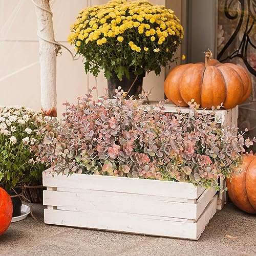 TOCHGREEN 8 Bundle Artificial Fall Eucalyptus Leaves Plants
