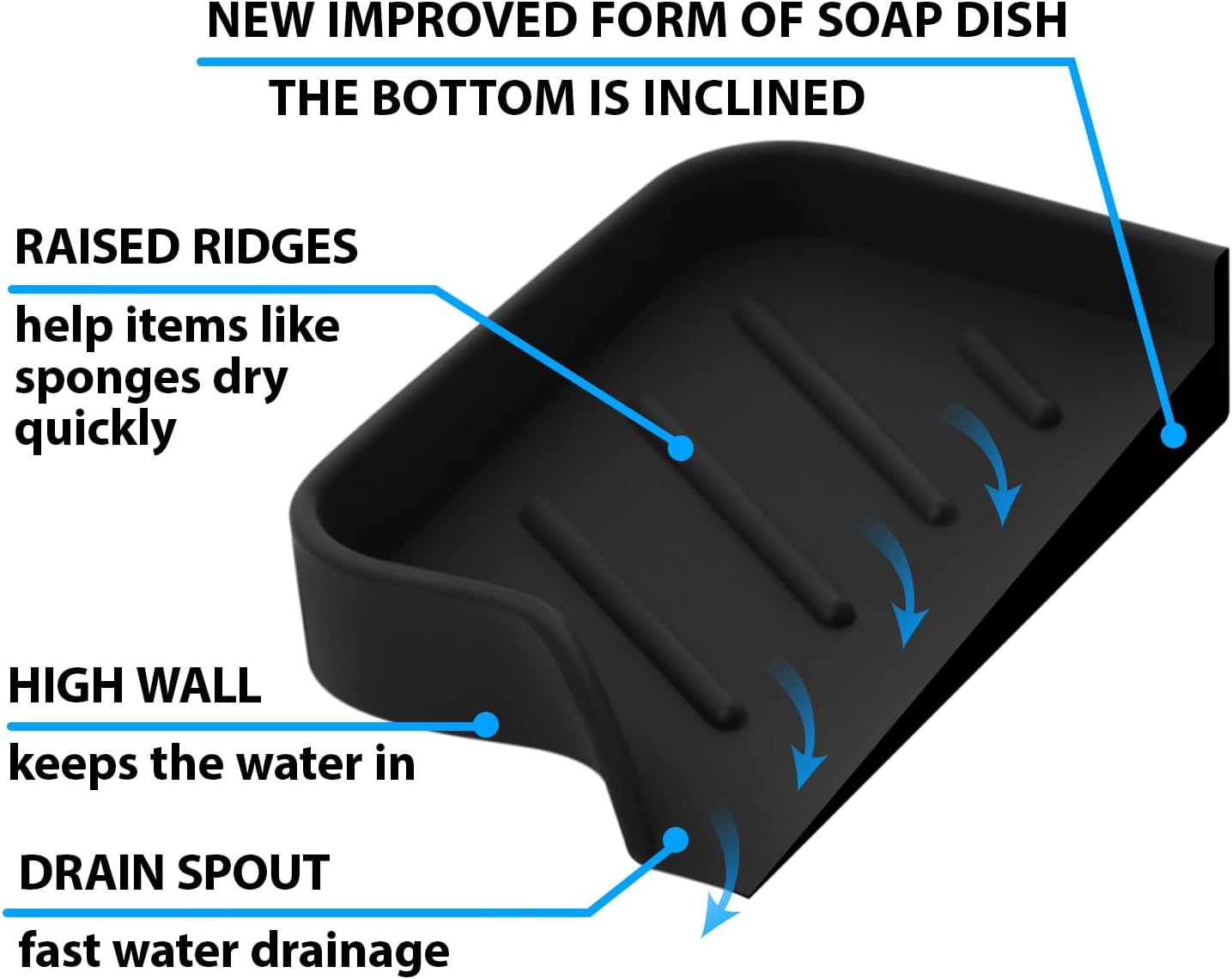 Black Silicone Soap Dish Tray for Kitchen Sink