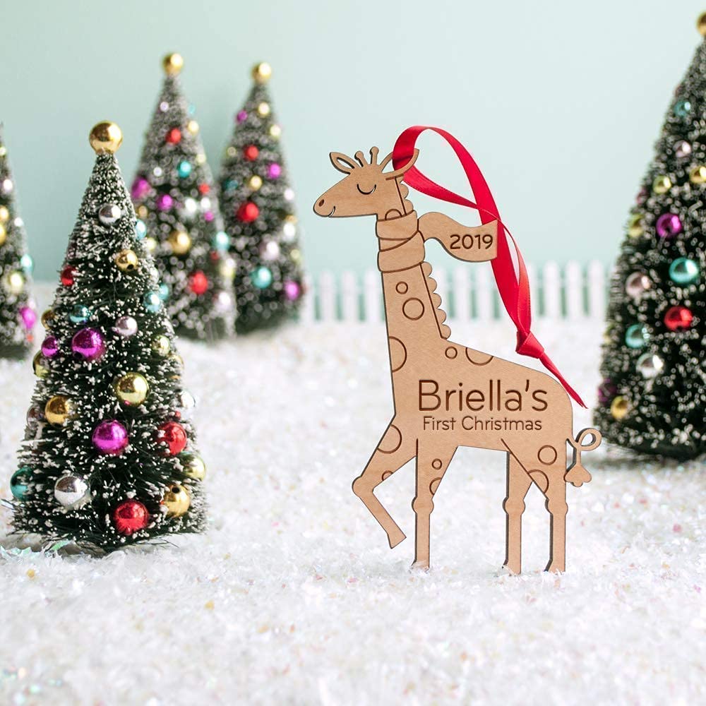 Personalized Babys First Christmas 2024 Giraffe Ornament Wood Handmade