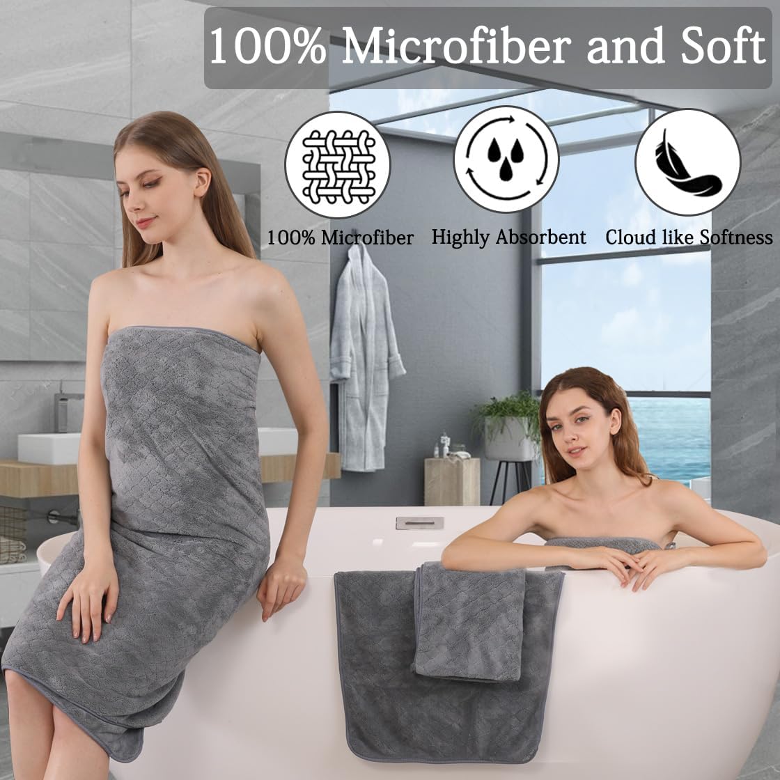 Ycosy 4-Pack Gray Bath Towel Set - 600 GSM Oversized