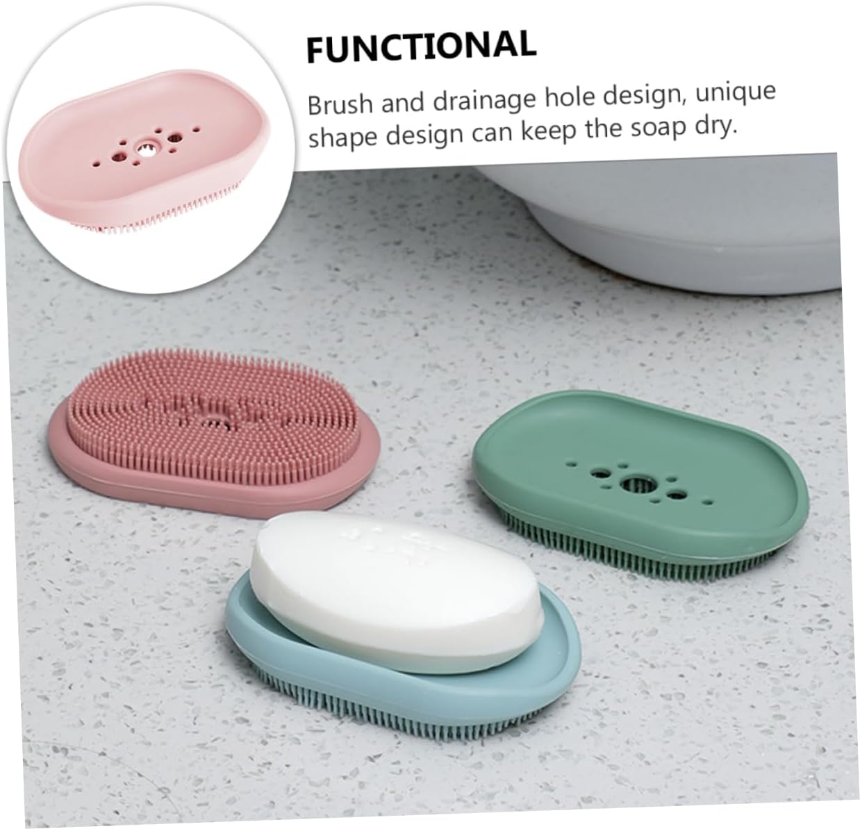 Silicone Soap Dish with Built-In Brush for Bathroom Sink