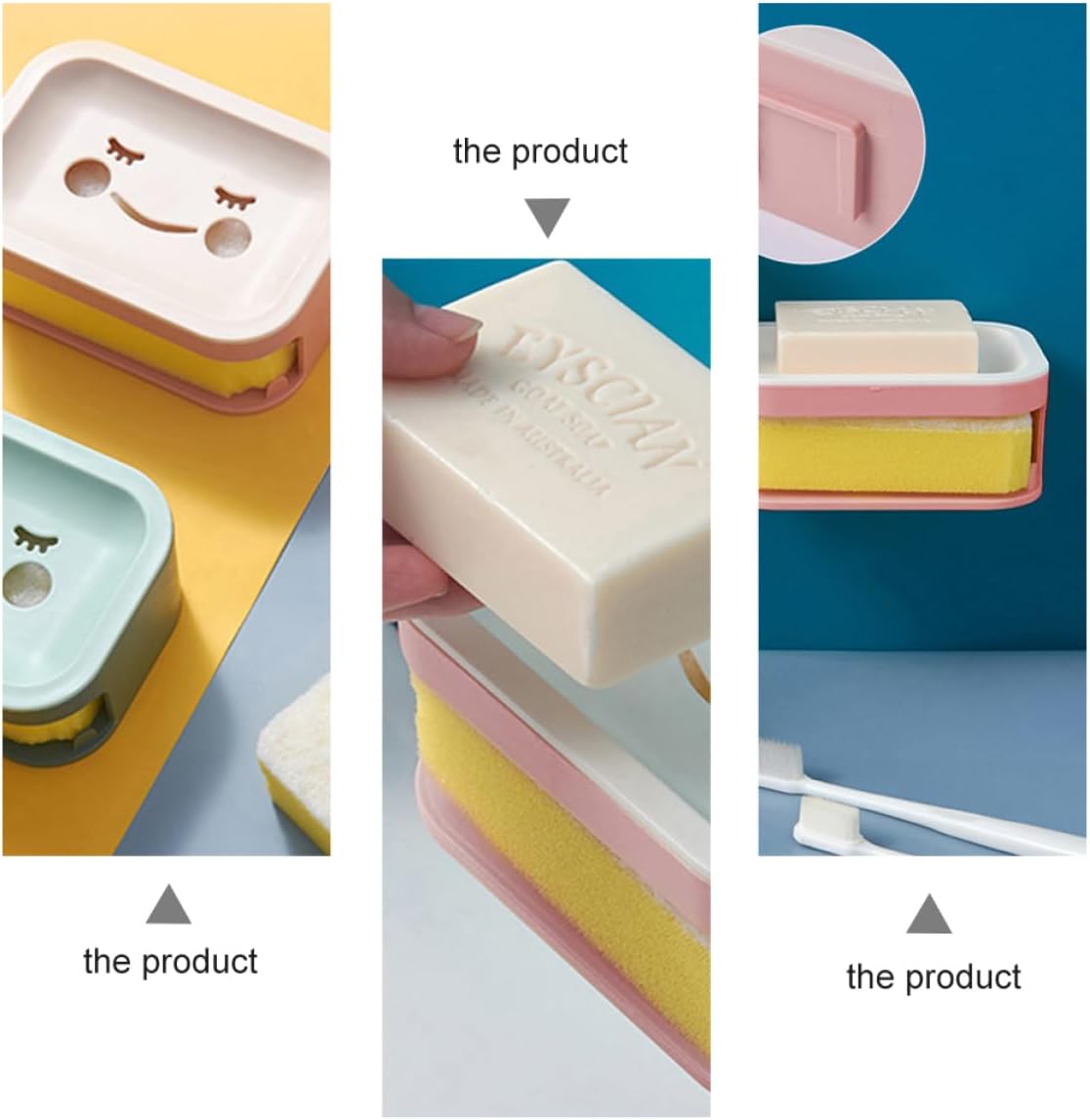 LAPYAPPE Double Layer Wall Mounted Soap Box with Sponge Brush