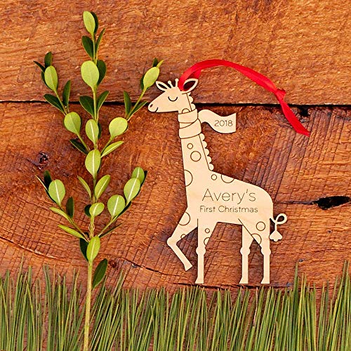 Personalized Babys First Christmas 2024 Giraffe Ornament Wood Handmade