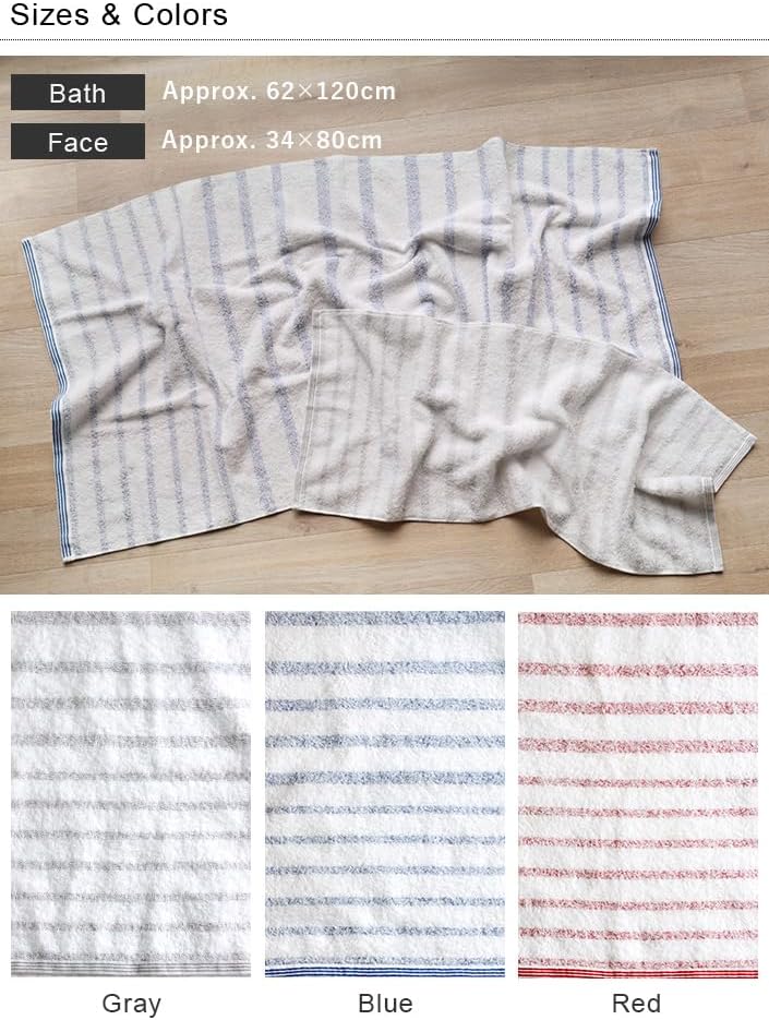 HIORIE Imabari Towel Set 2-Piece Stripes Blue Grey