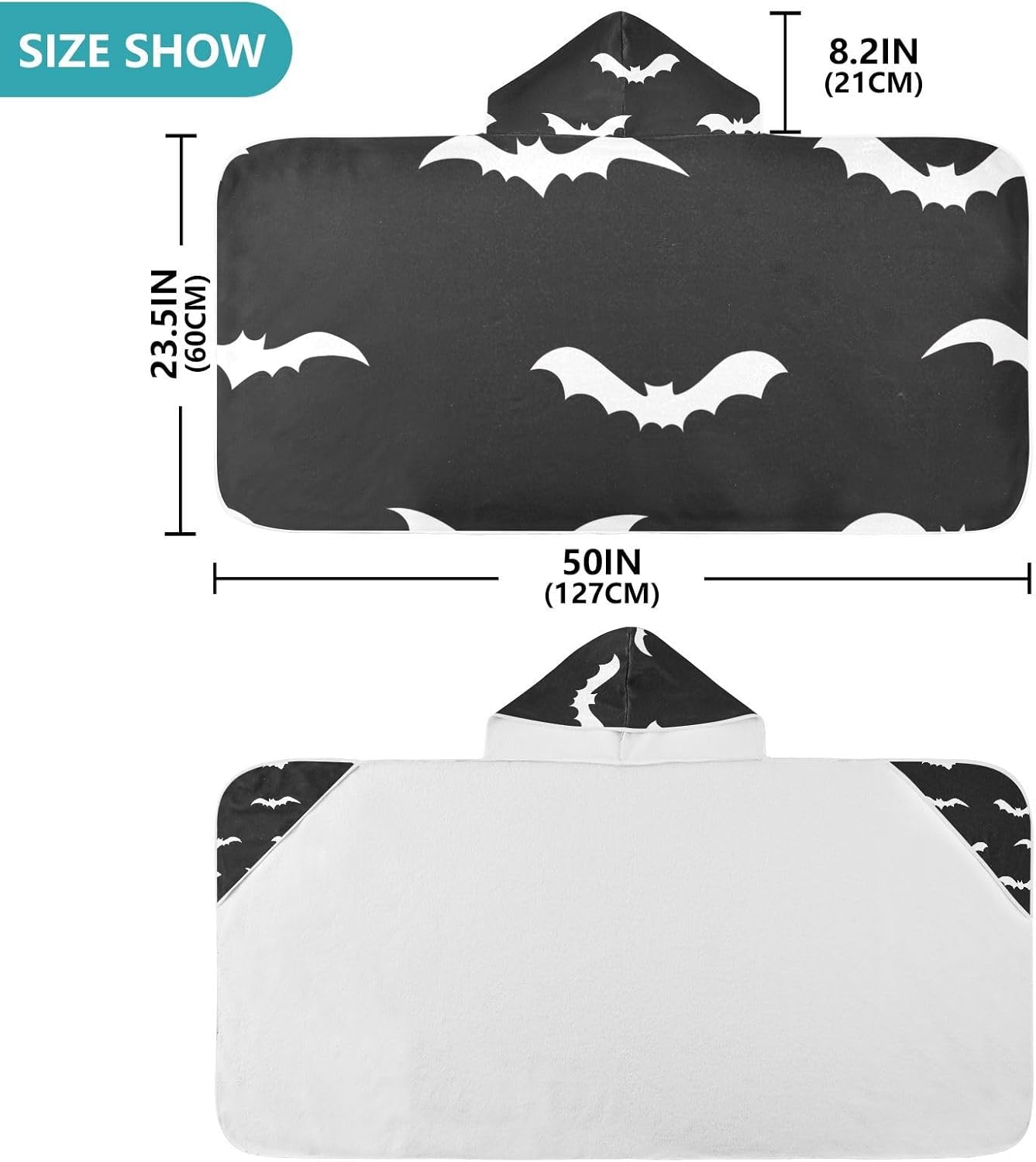 CHIFIGNO Personalized White Bats Black Toddler Bath Towel