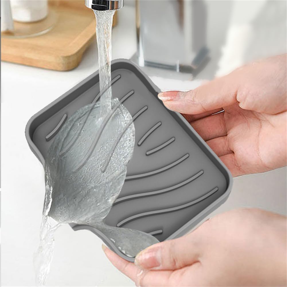 WELANGBN 1 Pack Silicone Soap Dish with Drain Grey