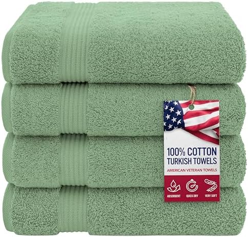 American Veteran 100 Cotton Turkish Bath Towel Set 4 Pack