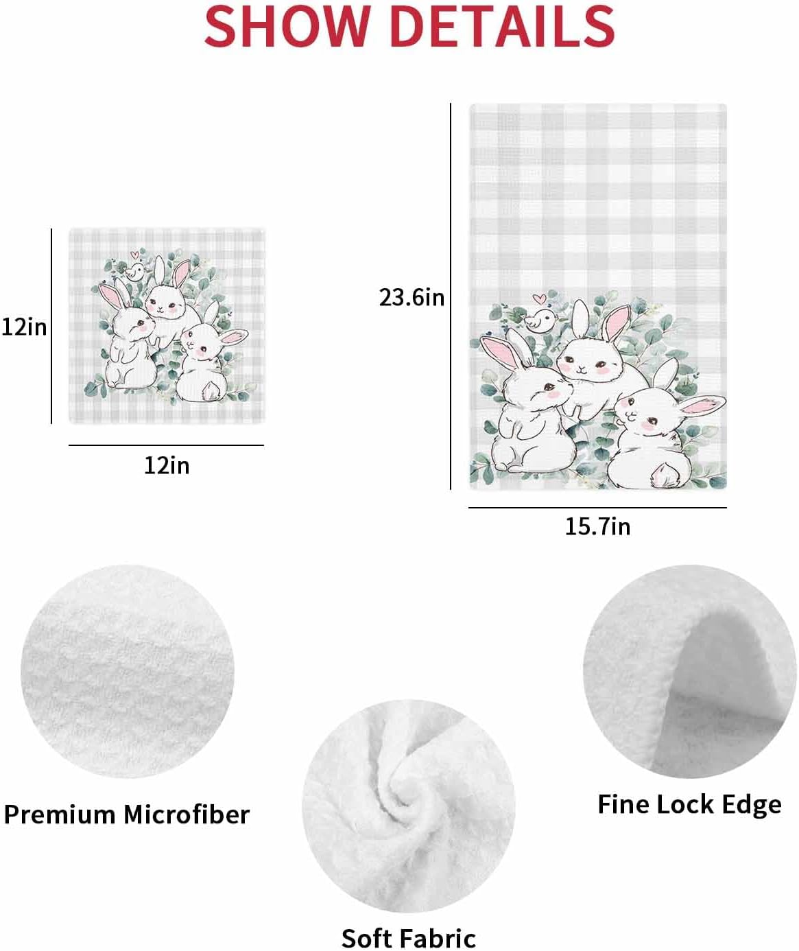 Falaniique Easter Waffle Towel Set of 2 Farmhouse Gray Plaid