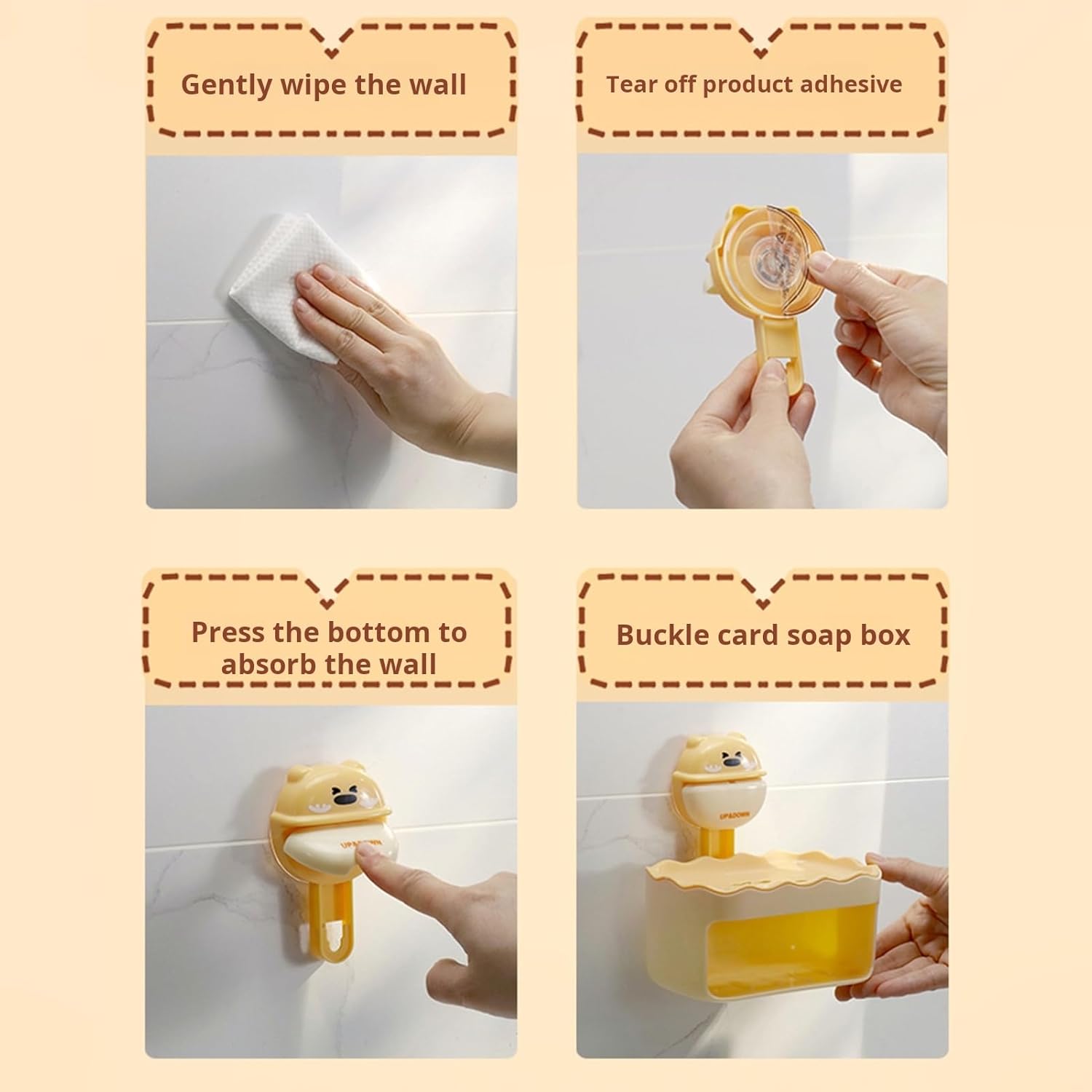 Pink Cartoon Soap Dish with Suction Cup and Double Layer