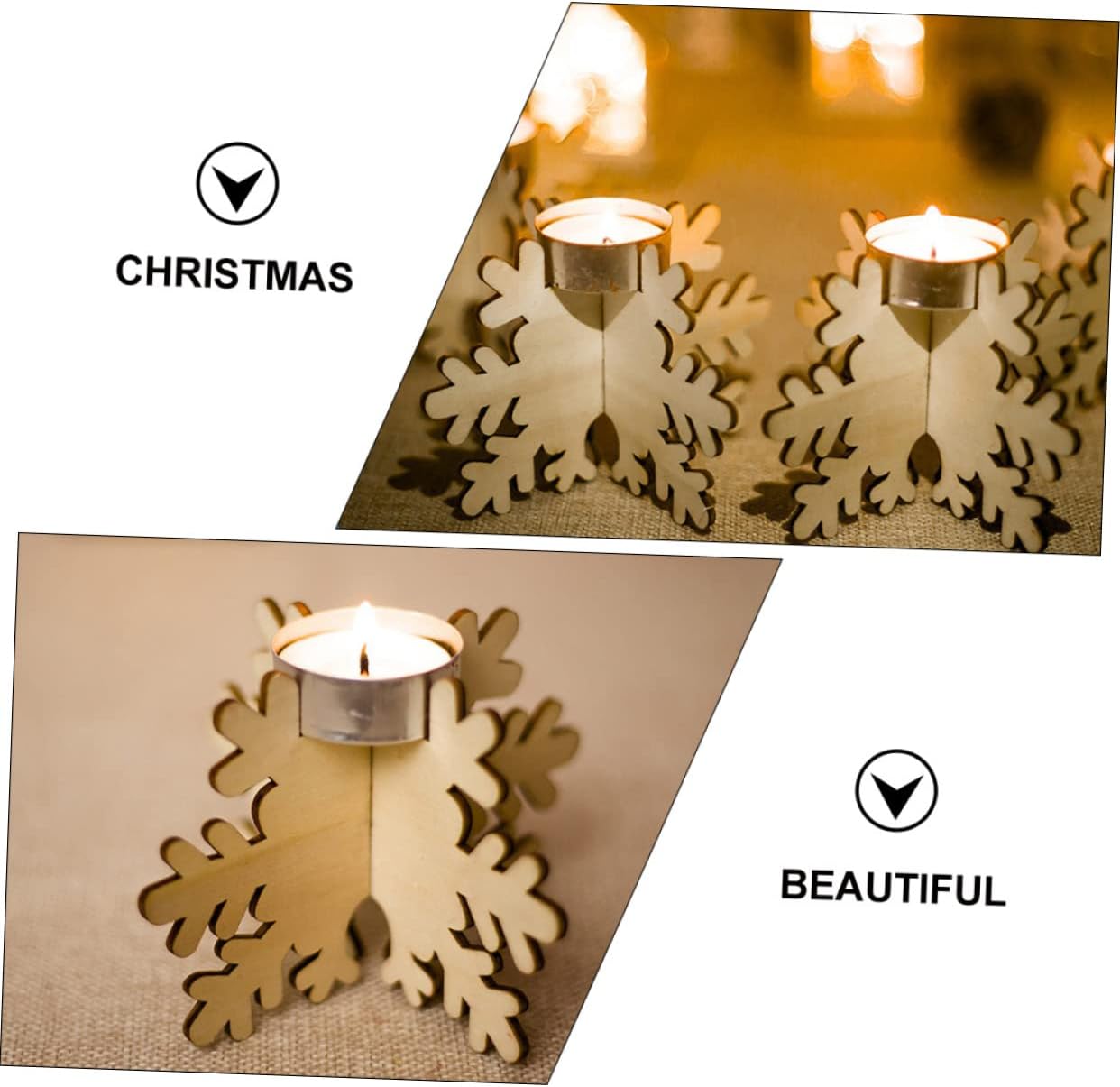 WOONEKY Wooden Snowflake Candle Sticks 6 Pack Christmas Decor 1