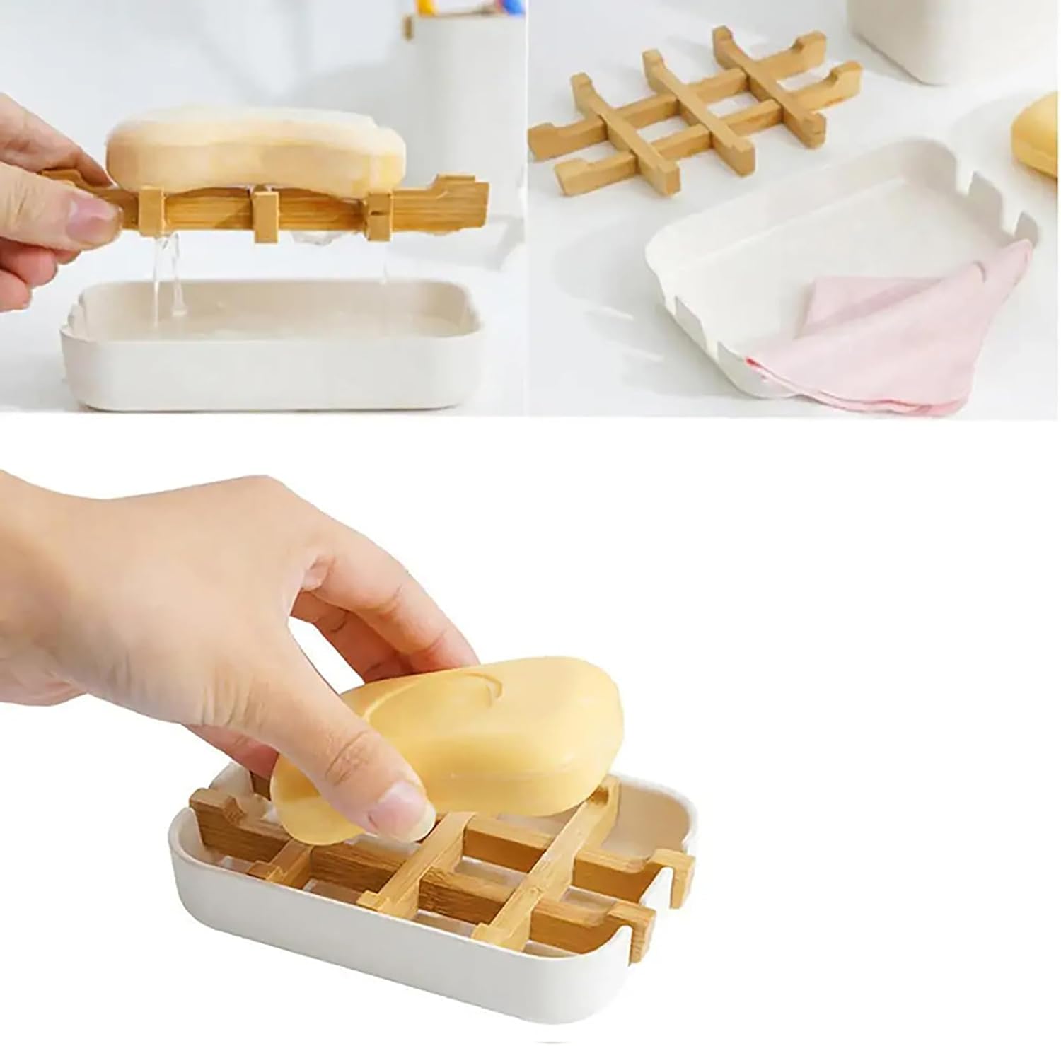 Portable Soap Dish with Wooden Holder and Drainage Tray