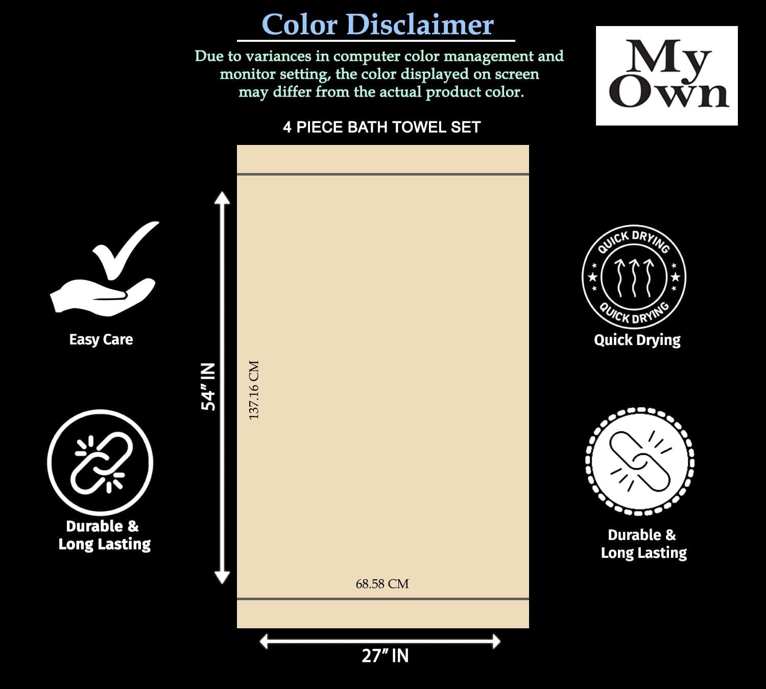 MyOwn Ultra Soft 4 Pack Bath Towel Set - 27x54 Inches Tan