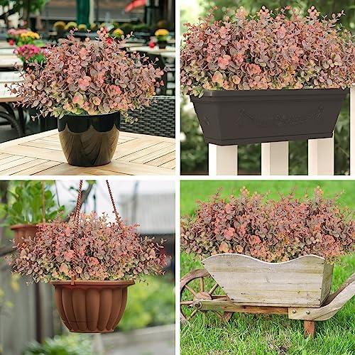 TOCHGREEN 8 Bundle Artificial Fall Eucalyptus Leaves Plants