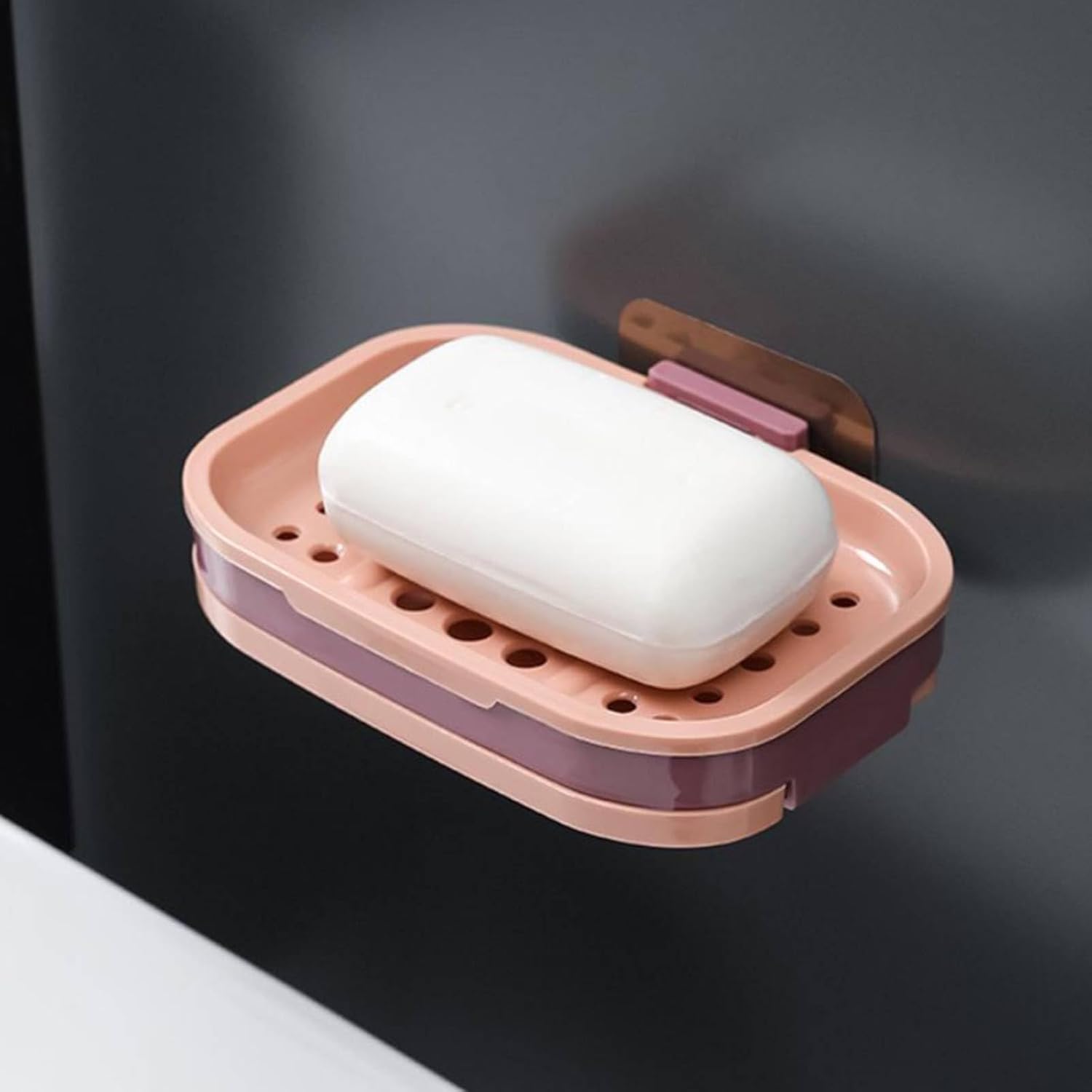 Strong Suction Soap Dish Holder with Drainage - Pink 1