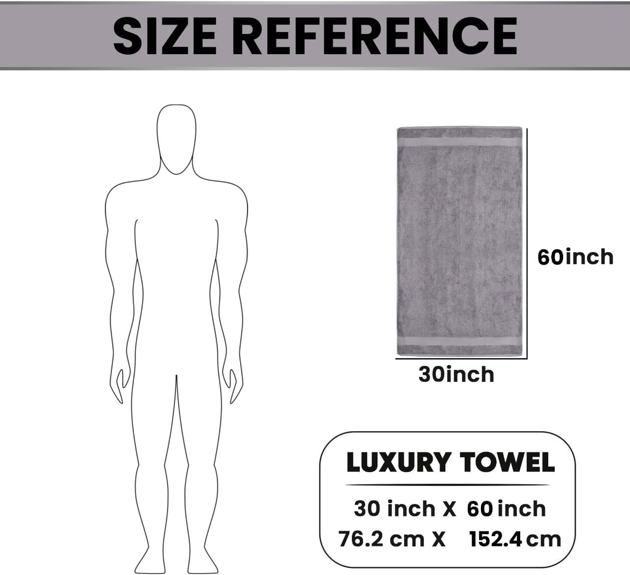 Organix Luxury 4 Pack Bath Towels Dark Grey 30x60 Inches