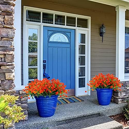 RECUTMS 12 Bundles Artificial Flowers 8Pcs Fake Grass for Outdoor