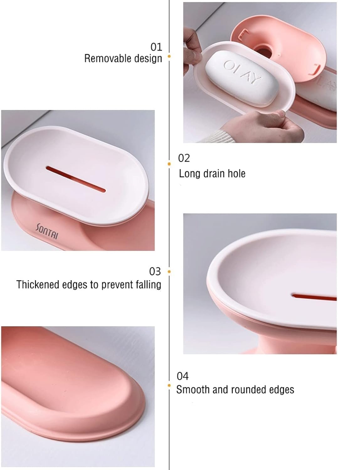 YAOLUU 360-Degree Rotating Soap Dish with Drainage Pink