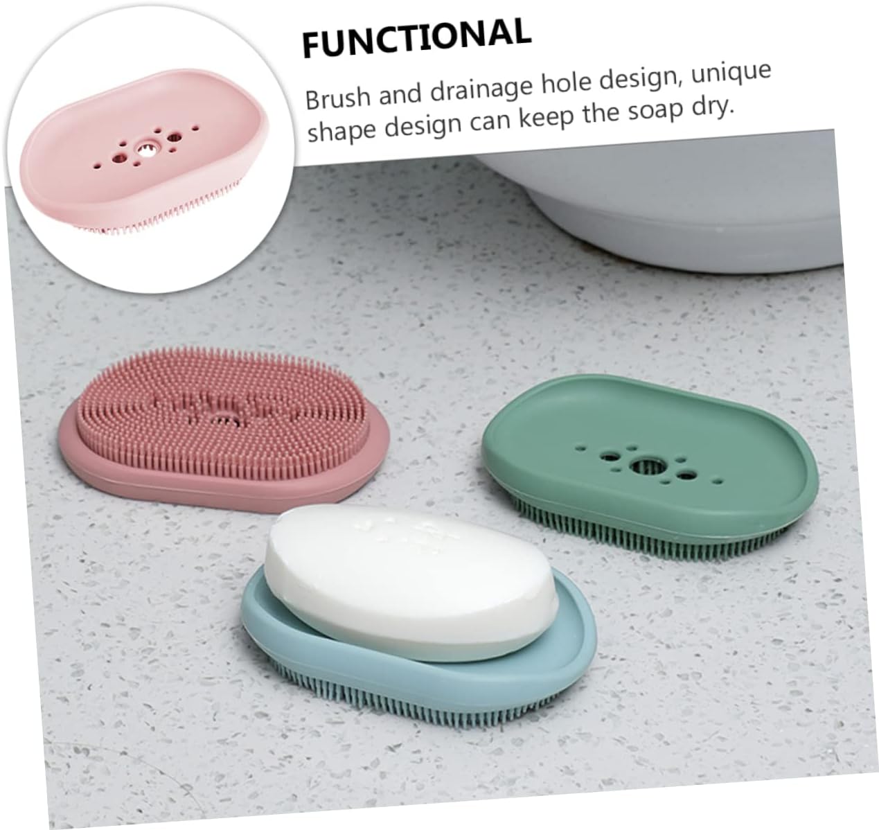 ABOOFAN Self Draining Soap Dish Holder Pink