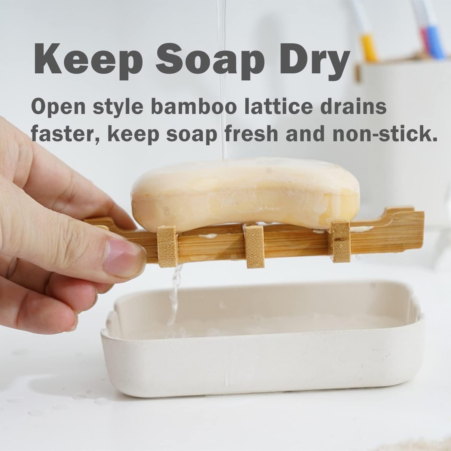 TRIIFON Bamboo Soap Dish with Drainage Frame