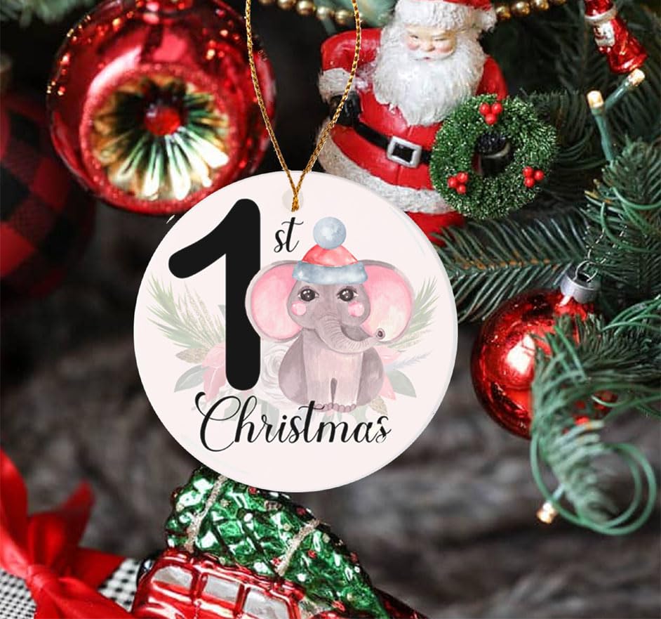 Baby First Christmas Ornament Elephant Girl 1st Christmas Decor