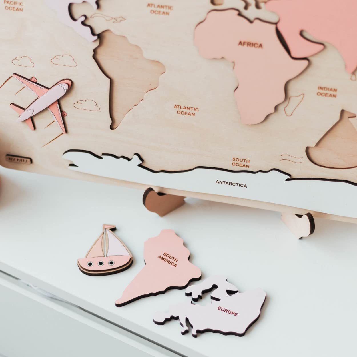 Wooden World Map Puzzle Montessori Educational Toy