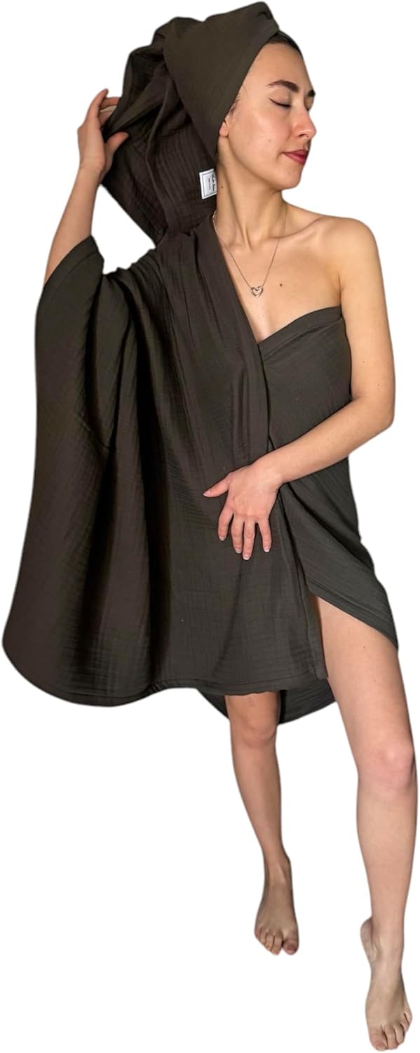 Muslin Bath Towel Set of 2 - 100 Cotton Ultra Soft Quick Dry Brown