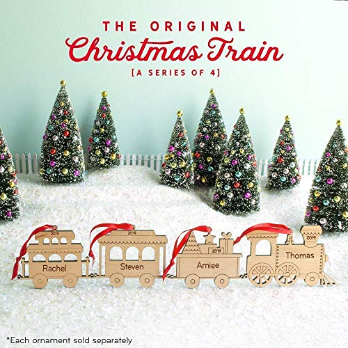Graphic Spaces Train Ornament 2024 Babys First Christmas Wood Handmade