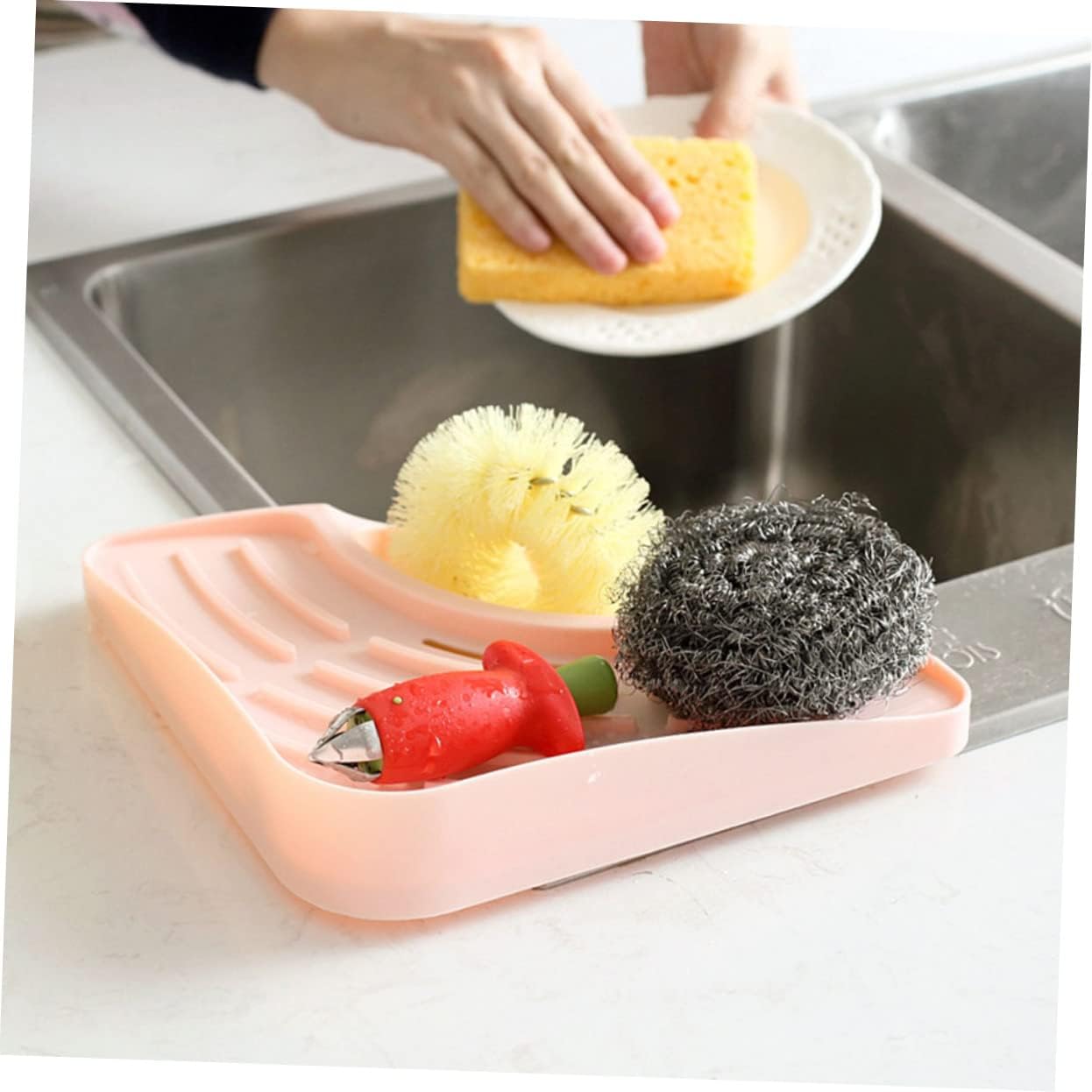 PRETYZOOM Triangle Sponge and Soap Holder with Suction Base