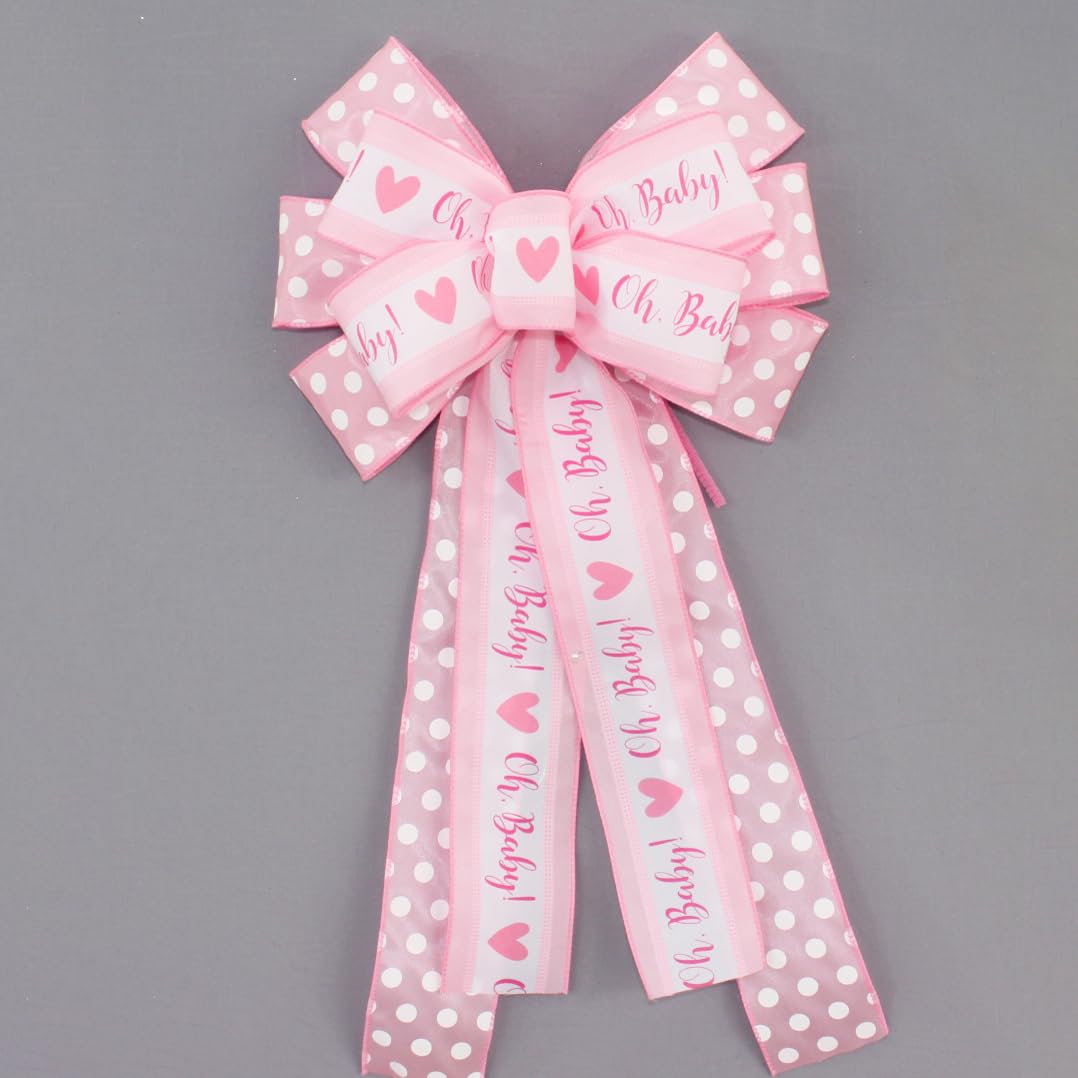 Oh Baby Pink Dot Baby Girl Shower Bow 1