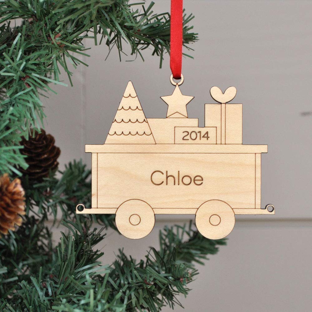 Graphic Spaces Train Ornament 2024 Babys First Christmas Wood Handmade